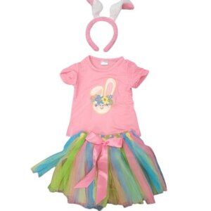 Easter Tulle Skirt and Shirt Set Pink W/Headband 5/6